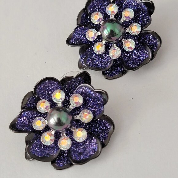 Stunning Purple Joan Rivers Floral Statement Brooch and Earring Set - Picture 6 of 9